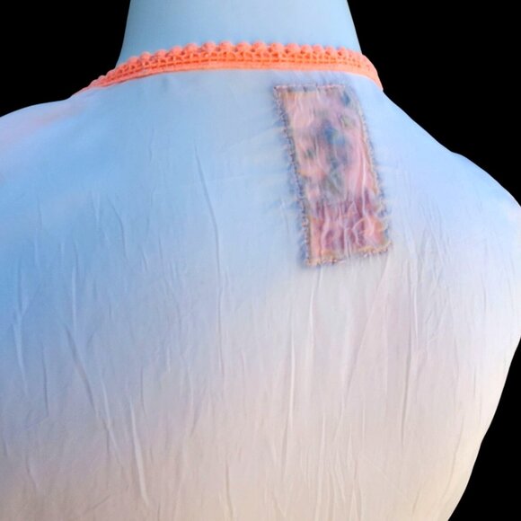 Johnny Was Size M Sheer White Boho Tunic Top Long Sleeves with Orange Lace - Picture 7 of 10